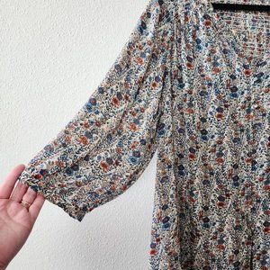 Rose+Olive 3x Floral V-Neck Button Down 3/4 Sleeve Blouse Top